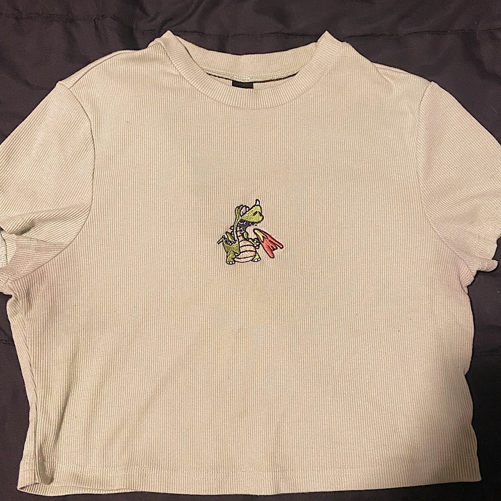 green crop top with a dragon on it